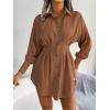 Casual Lantern Sleeve Shirt Dress with Cinched Waist and Asymmetrical Dresses(Khaki)