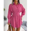 Casual Lantern Sleeve Shirt Dress with Cinched Waist and Asymmetrical Dresses(Rose)