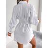 Casual Lantern Sleeve Shirt Dress with Cinched Waist and Asymmetrical Dresses(White)