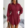 Casual Lantern Sleeve Shirt Dress with Cinched Waist and Asymmetrical Dresses(Wine)