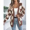 Contrast-Color Checkered Lantern Sleeve Cardigan Sweater Mid-Length Coat(Coffee)