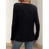 Knitted Top with Long Sleeves and Button Design, Solid Color V-Neck for Women(Black)