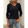 Knitted Top with Long Sleeves and Button Design, Solid Color V-Neck for Women(Black)
