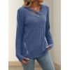 Knitted Top with Long Sleeves and Button Design, Solid Color V-Neck for Women(Blue)