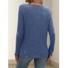 Knitted Top with Long Sleeves and Button Design, Solid Color V-Neck for Women(Blue)