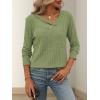 Knitted Top with Long Sleeves and Button Design, Solid Color V-Neck for Women(Green)