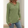 Knitted Top with Long Sleeves and Button Design, Solid Color V-Neck for Women(Green)