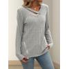 Knitted Top with Long Sleeves and Button Design, Solid Color V-Neck for Women(Grey)