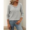 Knitted Top with Long Sleeves and Button Design, Solid Color V-Neck for Women(Grey)