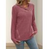 Knitted Top with Long Sleeves and Button Design, Solid Color V-Neck for Women(Red)