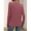 Knitted Top with Long Sleeves and Button Design, Solid Color V-Neck for Women(Red)