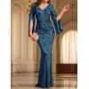 Long Sleeve V-Neck Wedding Guest Dress Formal Dress Mermaid Evening Gowns Prom Evening Dress(A-blue)
