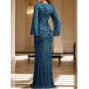 Long Sleeve V-Neck Wedding Guest Dress Formal Dress Mermaid Evening Gowns Prom Evening Dress(A-blue)