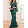 Long Sleeve V-Neck Wedding Guest Dress Formal Dress Mermaid Evening Gowns Prom Evening Dress(A-green)