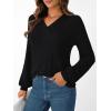 Long-Sleeve V-Neck Ribbed Brushed Knit Base Layer Sweatshirt Casual Pullover Top for Fall/Winter(Black)