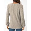 Long-Sleeve V-Neck Ribbed Brushed Knit Base Layer Sweatshirt Casual Pullover Top for Fall/Winter(Coffee)