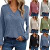 Long-Sleeve V-Neck Ribbed Brushed Knit Base Layer Sweatshirt Casual Pullover Top for Fall/Winter(Green)