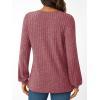 Long-Sleeve V-Neck Ribbed Brushed Knit Base Layer Sweatshirt Casual Pullover Top for Fall/Winter(Red)