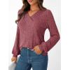 Long-Sleeve V-Neck Ribbed Brushed Knit Base Layer Sweatshirt Casual Pullover Top for Fall/Winter(Red)