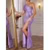 One Shoulder Formal Dress Sequin Evening Gowns for Women Purple Wedding Guest Dresses Semi-Formal Long Dress(A-purple)