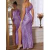 One Shoulder Formal Dress Sequin Evening Gowns for Women Purple Wedding Guest Dresses Semi-Formal Long Dress(A-purple)