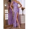 One Shoulder Formal Dress Sequin Evening Gowns for Women Purple Wedding Guest Dresses Semi-Formal Long Dress(A-purple)