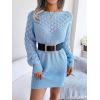 Openwork Off-The-Shoulder Knit Dress with Long Sleeves, Slim Fit, Casual Ins Style(Blue)