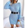 Openwork Off-The-Shoulder Knit Dress with Long Sleeves, Slim Fit, Casual Ins Style(Blue)