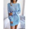 Openwork Off-The-Shoulder Knit Dress with Long Sleeves, Slim Fit, Casual Ins Style(Blue)