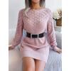 Openwork Off-The-Shoulder Knit Dress with Long Sleeves, Slim Fit, Casual Ins Style(Pink)