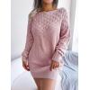 Openwork Off-The-Shoulder Knit Dress with Long Sleeves, Slim Fit, Casual Ins Style(Pink)