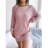 Openwork Off-The-Shoulder Knit Dress with Long Sleeves, Slim Fit, Casual Ins Style(Pink)