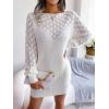 Openwork Off-The-Shoulder Knit Dress with Long Sleeves, Slim Fit, Casual Ins Style(White)