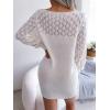 Openwork Off-The-Shoulder Knit Dress with Long Sleeves, Slim Fit, Casual Ins Style(White)