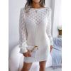 Openwork Off-The-Shoulder Knit Dress with Long Sleeves, Slim Fit, Casual Ins Style(White)