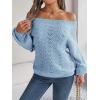 Openwork Off-The-Shoulder Sweater with Bell Sleeves Instagram-Worthy Casual Fall/Winter Style(Blue)