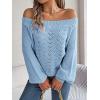 Openwork Off-The-Shoulder Sweater with Bell Sleeves Instagram-Worthy Casual Fall/Winter Style(Blue)