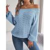 Openwork Off-The-Shoulder Sweater with Bell Sleeves Instagram-Worthy Casual Fall/Winter Style(Blue)