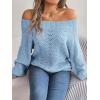 Openwork Off-The-Shoulder Sweater with Bell Sleeves Instagram-Worthy Casual Fall/Winter Style(Blue)
