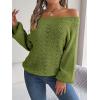 Openwork Off-The-Shoulder Sweater with Bell Sleeves Instagram-Worthy Casual Fall/Winter Style(Green)