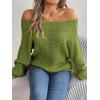 Openwork Off-The-Shoulder Sweater with Bell Sleeves Instagram-Worthy Casual Fall/Winter Style(Green)