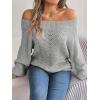 Openwork Off-The-Shoulder Sweater with Bell Sleeves Instagram-Worthy Casual Fall/Winter Style(Grey)
