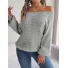 Openwork Off-The-Shoulder Sweater with Bell Sleeves Instagram-Worthy Casual Fall/Winter Style(Grey)