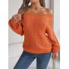 Openwork Off-The-Shoulder Sweater with Bell Sleeves Instagram-Worthy Casual Fall/Winter Style(Orange)