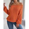 Openwork Off-The-Shoulder Sweater with Bell Sleeves Instagram-Worthy Casual Fall/Winter Style(Orange)