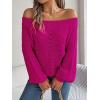 Openwork Off-The-Shoulder Sweater with Bell Sleeves Instagram-Worthy Casual Fall/Winter Style(Rose)