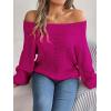 Openwork Off-The-Shoulder Sweater with Bell Sleeves Instagram-Worthy Casual Fall/Winter Style(Rose)