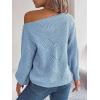 Openwork Off-The-Shoulder Sweater with Lantern Sleeves for Fall/Winter Casual Wear(Blue)