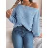 Openwork Off-The-Shoulder Sweater with Lantern Sleeves for Fall/Winter Casual Wear(Blue)