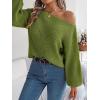 Openwork Off-The-Shoulder Sweater with Lantern Sleeves for Fall/Winter Casual Wear(Green)